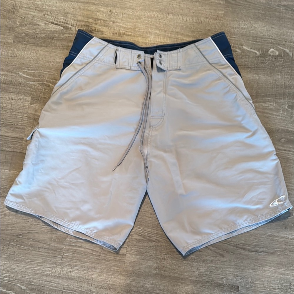 Men’s O’Neill Grey and blue swimwear.